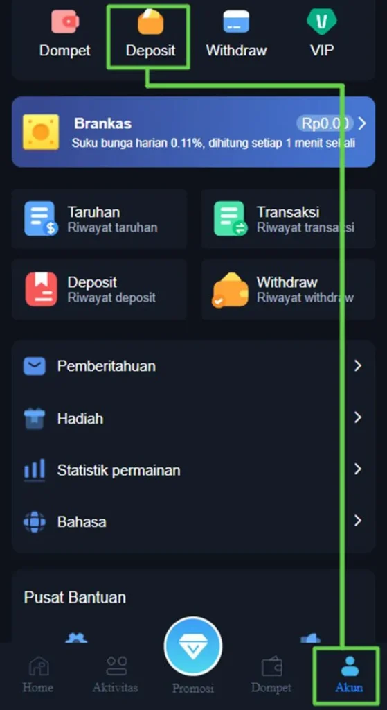 Cara Deposit di 62CLUB