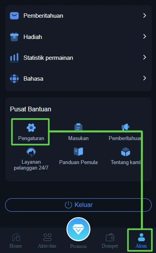 Pengaturan Akun Aplikasi 62CLUB - 62CLUB Keamanan akun adalah tanggung jawab kamu sendiri.